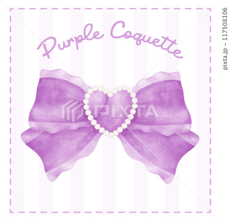 Purple Coquette Ribbon bow Vicotoria Vintage aesthetic watercolor hand painting 117508106
