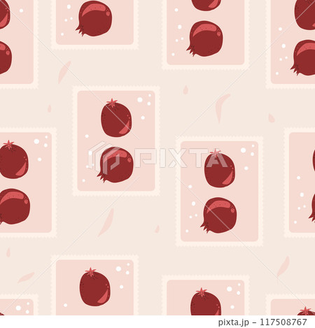Pomegranates seamless pattern. Patchwork repeat background. Vector hand drawn flat illustration. 117508767