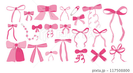 Set of bow knots. Vector hand drawn bowknot flat collection illustration isolated on white background. 117508800