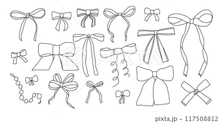 Bows set. Decorative band for present clipart. Vector hand drawn Bowknot doodle collection illustration isolated on white background. 117508812