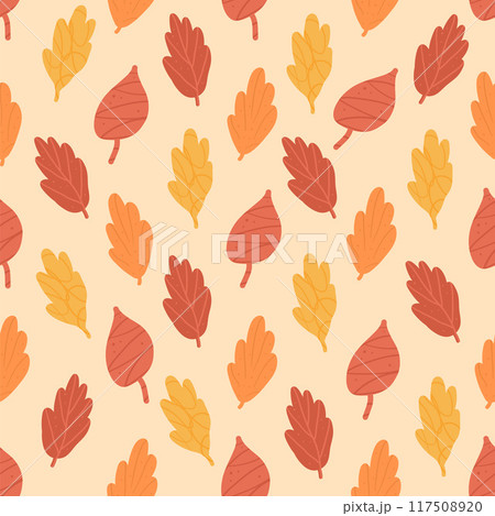 Autumn seamless pattern. Fall forest red leaves repeat background. Vector hand drawn flat illustration. 117508920
