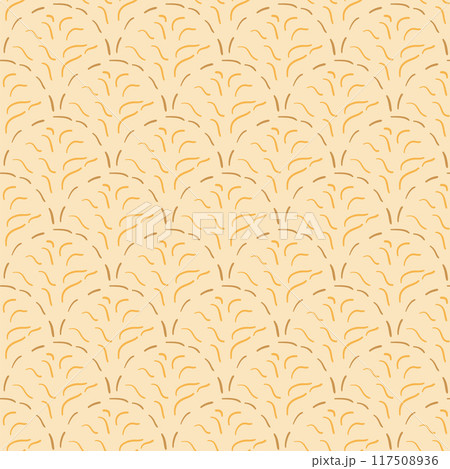 Scallop abstract seamless pattern. Beige lines repeat background. Vector hand drawn flat illustration. 117508936
