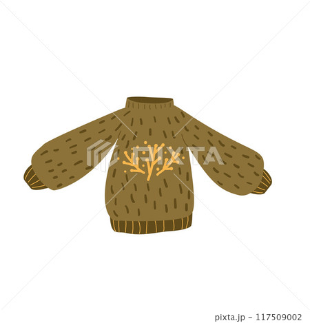 Sweater isolated on white background. Knitted pullover. Vector hand drawn flat illustration 117509002