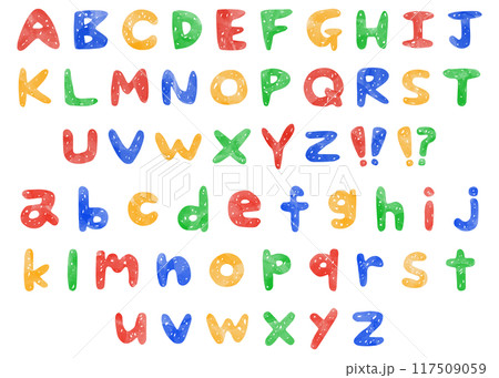  手書きのアルファベットセット、ローマ字のデコレーションセット、水彩カラー 117509059