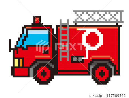 働く車、消防車、はしご車、8ビットで描いた自動車のピクセルアート　アイコン　イラスト 117509561