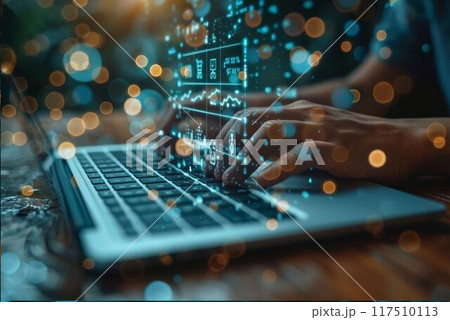 hand typing on keyboard with mouse 117510113