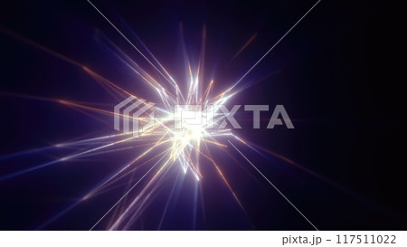 Abstract bright yellow glowing background with flying neon star lines made of energy particles and light rays 117511022