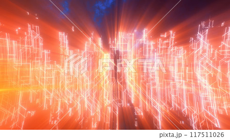 Abstract glowing energy futuristic yellw hi-tech abstract background made of lines and computer stripes 117511026