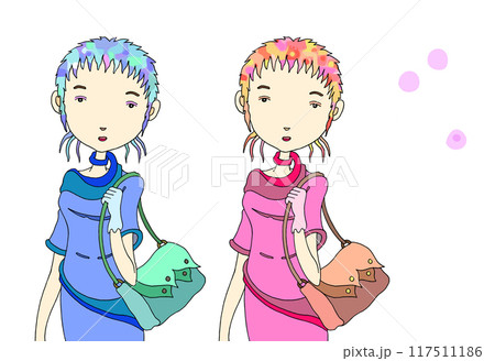 女性・レディースイラスト - 双子・ツインズ・姉妹・双生児・おしゃれ 117511186