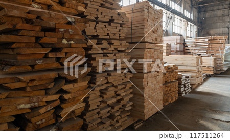 Warehouse with various types of timber Warehouse with various types of timber 117511264