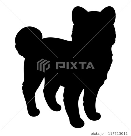 シンプルで可愛い秋田犬の立ち姿のシルエット シンプルで可愛い秋田犬の立ち姿のシルエット 117513011