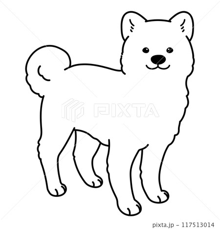シンプルで可愛い秋田犬の立ち姿のイラスト 線画のみ シンプルで可愛い秋田犬の立ち姿のイラスト 線画のみ 117513014