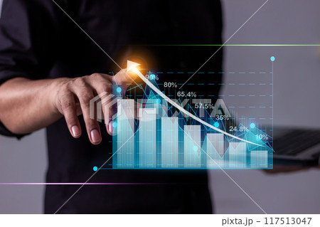 Hand young business man touch Value of money and investment for success and wealth analysis 117513047