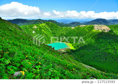 栃木県・群馬県の県境にある日光白根山から観る五色沼 117513593