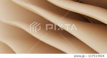 Abstract beige fabric draped in soft waves 3d render illustration 117513924