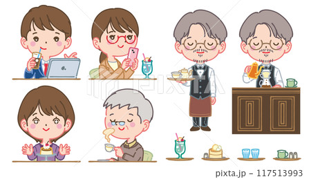 喫茶店のマスターと喫茶店の客 117513993