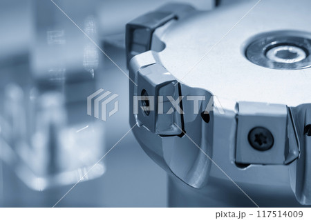 Close up scene the high feed rate indexable tool for roughing process. 117514009