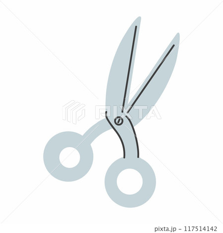 Scissors. Decorative element of postcard. Vector illustration. 117514142