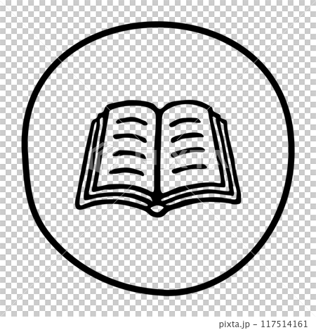Doodle book icon handdrawn with ink pen. Knowledge and education symbol 117514161