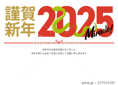 2025年の巳と抱負が書かれた年賀状_謹賀新年_横 2025年の巳と抱負が書かれた年賀状_謹賀新年_横 117514197