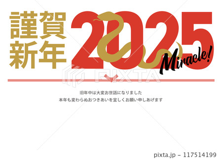 2025年のシルエットの巳と抱負が書かれた年賀状_謹賀新年_横 2025年のシルエットの巳と抱負が書かれた年賀状_謹賀新年_横 117514199