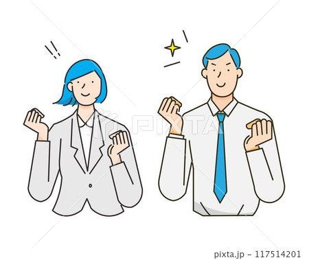 ガッツポーズー社員ー上半身ー成功するイメージのビジネスマン男女アイコンーシンプルベクターイラスト素材 ガッツポーズー社員ー上半身ー成功するイメージのビジネスマン男女アイコンーシンプルベクターイラスト素材 117514201