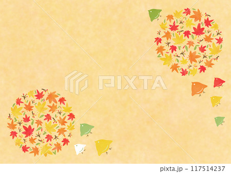 カラフル紅葉と鳥のイラスト背景 カラフル紅葉と鳥のイラスト背景 117514237