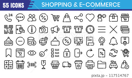 E-Commerce line icons set. Online shopping outline icon collection. Vector illustration E-Commerce line icons set. Online shopping outline icon collection. Vector illustration 117514767