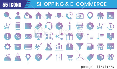 E-Commerce icons set. Online shopping flat gradient icon collection. Editable stroke. Vector illustration 117514773