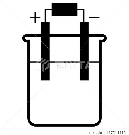 Electrolysis icon. Chemistry electrolysis sign. Chromium coating electroplated symbol. Hydrogen electrolysis logo. flat style. 117515313