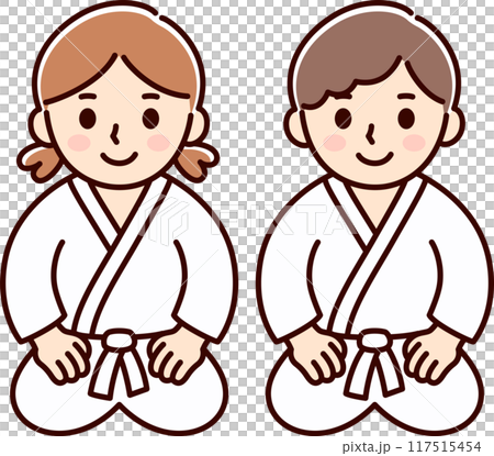 Cute cartoon kids martial arts sitting seiza 117515454