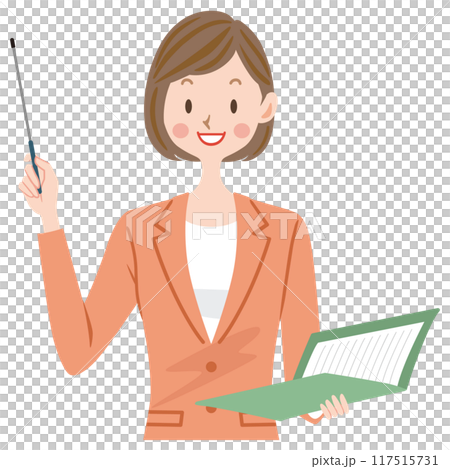 Illustration of a woman in a suit giving a presentation Business Teacher Lecturer 117515731