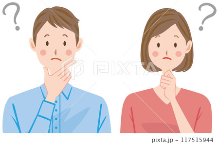 考え事をしている若い夫婦　カップル　イラスト 117515944