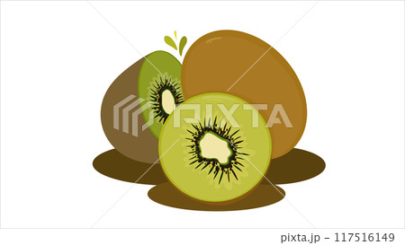 Tropical kiwi fruit in peel cut. Juicy pulp of exotic green kiwi. Fruit icon on white background Tropical kiwi fruit in peel cut. Juicy pulp of exotic green kiwi. Fruit icon on white background 117516149