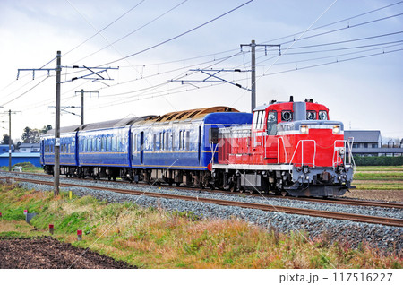 東北本線　水沢ー金ケ崎　JR東日本　DE10-1762＋24系（青森） 117516227