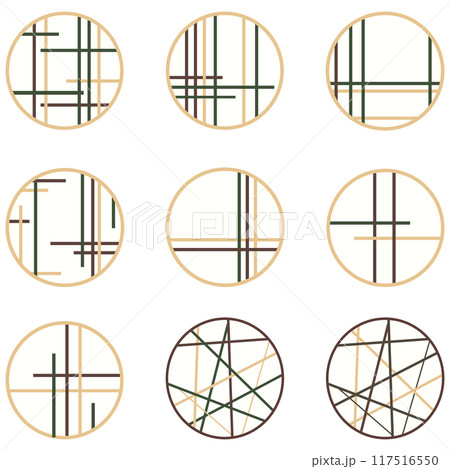 丸型の障子イラストセット　ベクター　丸型デザイン　和 117516550