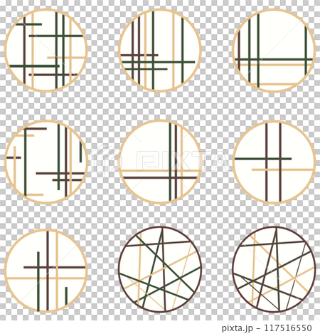 丸型の障子イラストセット　ベクター　丸型デザイン　和 117516550
