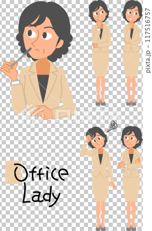 Suit woman thinking facial expression set 117516757