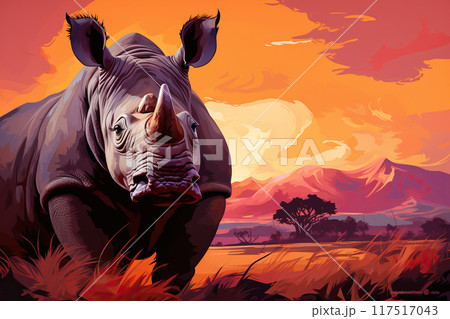 portrait of rhino on vibrant background 117517043