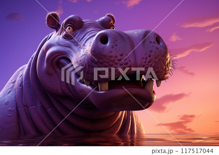 funny portrait of hippo on vibrant background funny portrait of hippo on vibrant background 117517044