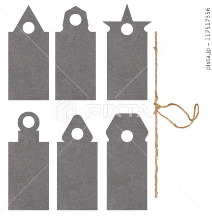Blank gray rectangular paper tag on a white background, template for price, discount Blank gray rectangular paper tag on a white background, template for price, discount 117517356