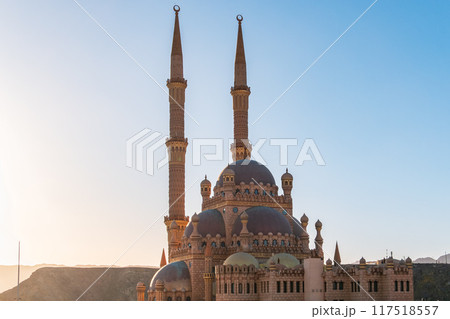 Beautiful Al Mustafa Mosque in Old Town of Sharm El Sheikh in Egypt, at sunset 117518557