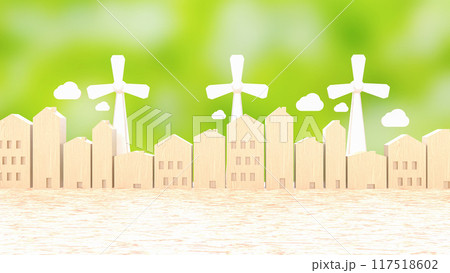 The Eco fan wind and house wood  for generator electric for energy or ecology concept 3d rendering. 117518602