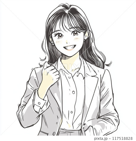 ガッツポーズのビジネスウーマン_劇画風イラスト2 ガッツポーズのビジネスウーマン_劇画風イラスト2 117518828