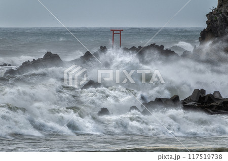荒れる波立海岸弁天島 117519738