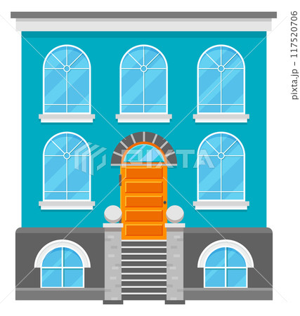 Residential building front. Townhouse facade color icon Residential building front. Townhouse facade color icon 117520706