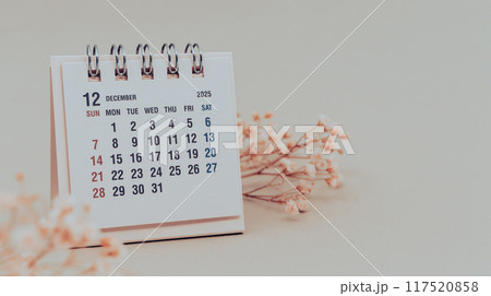 2025年12月の卓上カレンダー カレンダーと花 2025年12月の卓上カレンダー カレンダーと花 117520858
