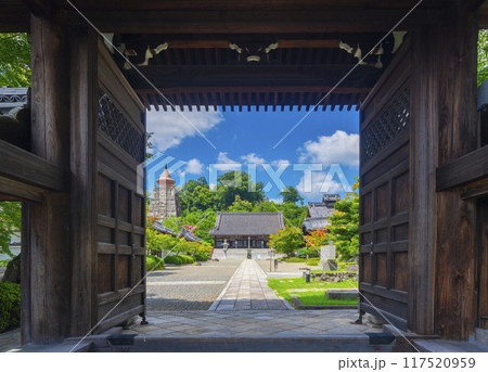 夏の京都　妙満寺　山門から見える本堂 117520959