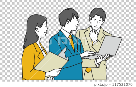 A simple illustration of businessmen having a standing meeting A simple illustration of businessmen having a standing meeting 117521070