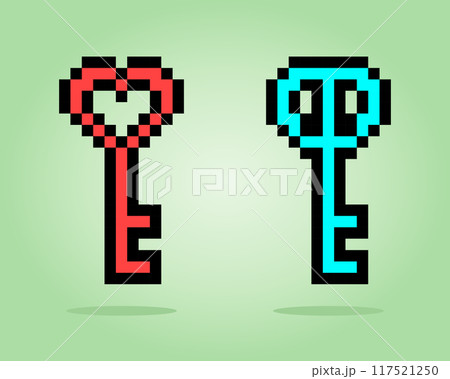 8 bit Pixel key. Vector illustration for game asset or cross stitch pattern. 117521250